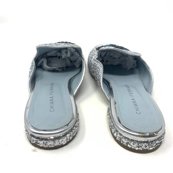 Chiara Ferragni Flirting Silver Glitter Beaded Flat‎ Mules Size 36 / US 6 - Picture 6 of 11